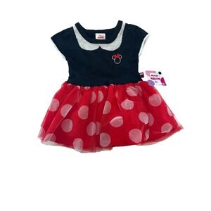 Disney Baby Minnie Mouse Black Red Polka Dot Tutu Dress Sweater Knit Size 18 mo